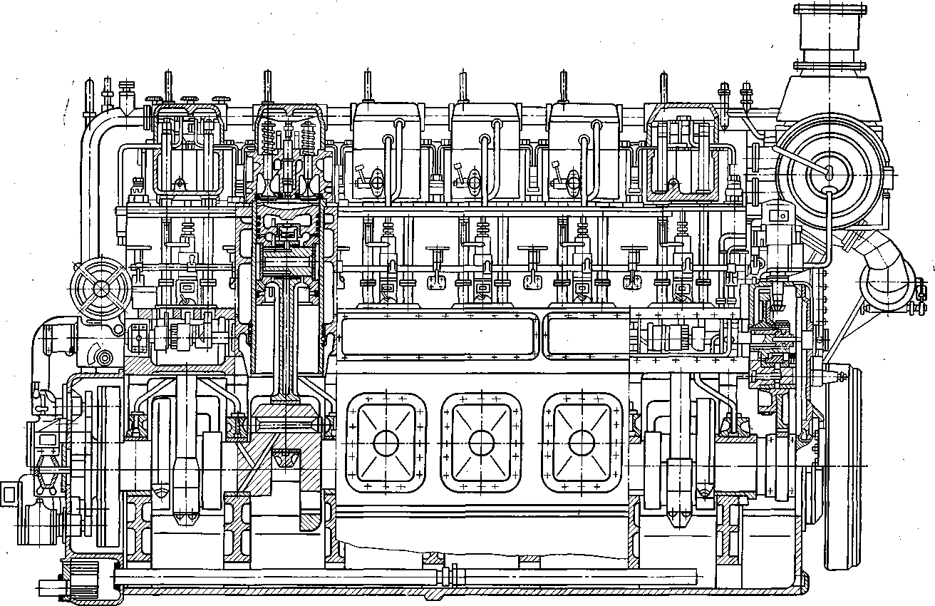 <p>Продольный разрез судового двигателя 6ЧН-36/45</p>